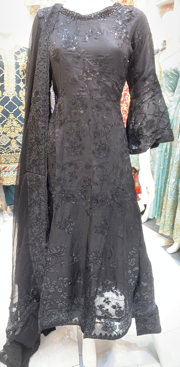 AYAANZ BOUTIQUE SILK CHIFFON MAXI VOL 3 - BLACK