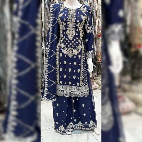 AYAANZ BOUTIQUE CHIFFON COLLECTION WITH PLAZO VOL 1 - NAVY BLUE