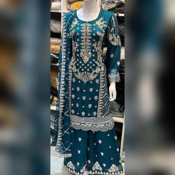 AYAANZ BOUTIQUE CHIFFON COLLECTION WITH PLAZO VOL 1 - TEAL BLUE