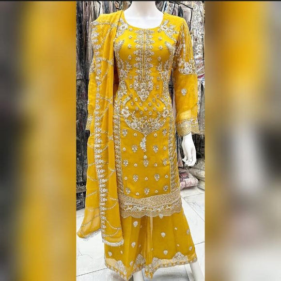 AYAANZ BOUTIQUE CHIFFON COLLECTION WITH PLAZO VOL 1 - YELLOW