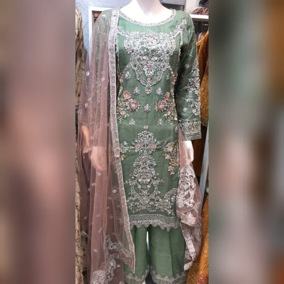 IMROZIA DESIGNER PARTY WEAR WITH CONTRAST DUPATTA - GREEN