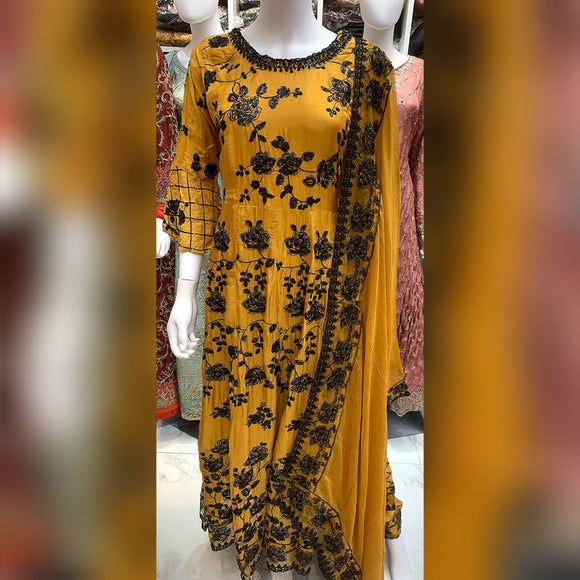 AYAANZ BOUTIQUE SILK CHIFFON MAXI VOL 3 - MUSTARD/BLACK